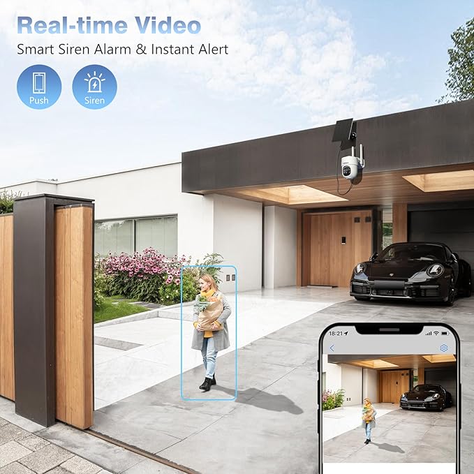 Xega 4G LTE Cellular Security Camera Solar with SIM Card,Wireless Outdoor No WiFi Security Camera,2K HD PTZ Night Vision Motion Detection 2 Way Talk TF&Cloud Storage,Only Support the Built-in SIM Card