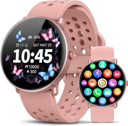 Smart Watch for Women Men, for Android iOS with Sleep & Calorie Monitor, Pedometer Fitness Tracker, Bluetooth Call, IP68 Waterproof, 112+ Sport Modes Round Face Smartwatch (Casual, Pink, 1.39)