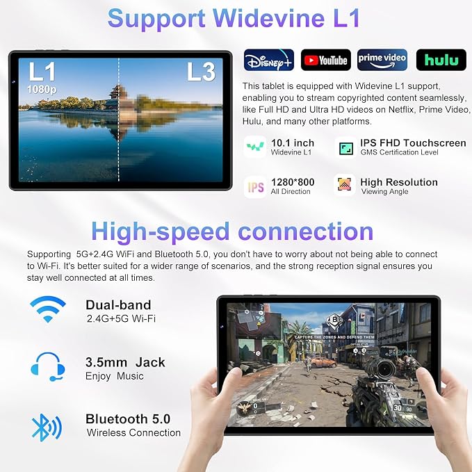 2025 Tablet 10 inch Android 15 Tablets 30GB RAM 128GB ROM 1TB Expand, 8000mAh Octa-Core Tablet with Drop-proof Case, Gemini AI, HD IPS Display, GPS, 5G WIFI, Split-screen, Widevine L1 -Metal Green