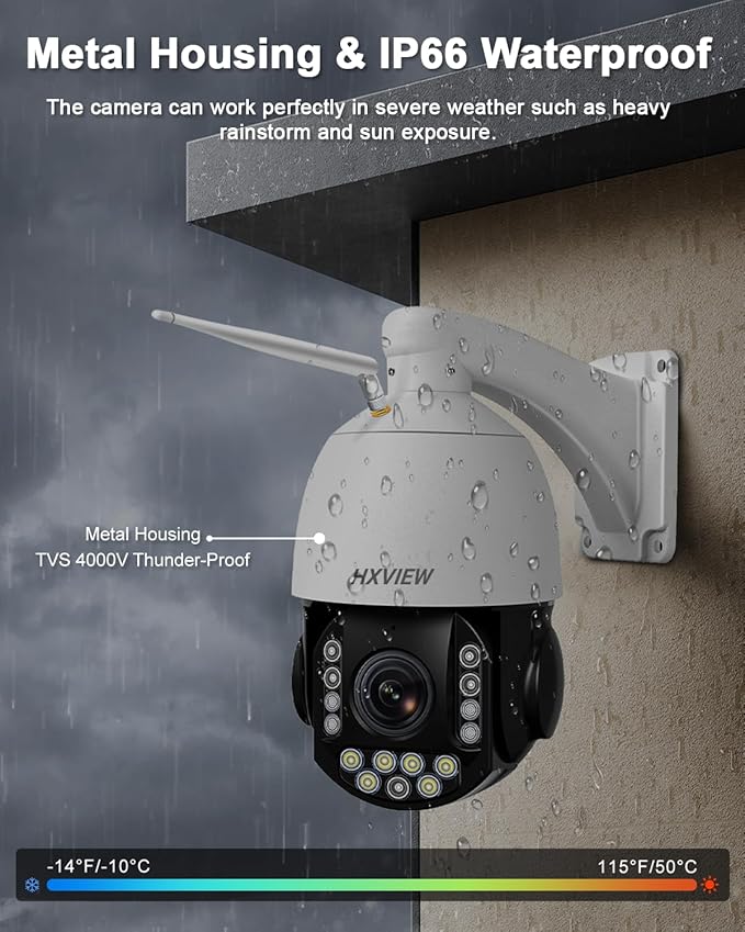 4K PTZ Security Camera Outdoor with 30X Optical Zoom, 1000FT Night Vision, 8MP 360° WiFi Wireless RTSP IP Camera, Auto Tracking, Person/Vehicle Detection, 2.4/5GHz Wi-Fi, 2-Way Audio