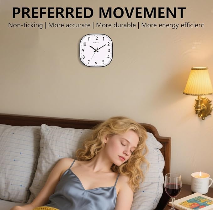 Small Wall Clock, 8 Inch Silent Non Ticking Battery Operated Clock, Square Analog Decorative Wall Clocks for Bedroom Living Room Office Home Gym Porch Decor Indoor Outdoor Clocks, Black