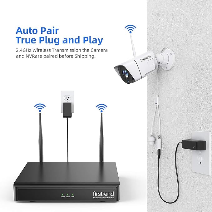 Firstrend Wireless Security Camera System,2MP 8 Channel CCTV P2P Surveillance H.265 NVR System with AI Human Detection, 2-Way Audio,3TB Hard Drive 24/7 Recording 8 Cameras for Home