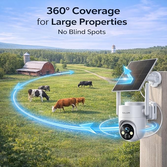 SOLIOM 4G LTE Cellular Security Camera, No WiFi Security Camera, Security Camera Wireless Outdoor for Remote Areas – Solar Powered, Live View, Color Night Vision, PIR Motion Sensor, 2-Way Talk, S90