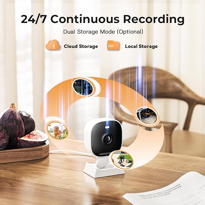 2K Cameras for Home Security,Indoor/Outdoor for Baby/Elder/Pet Monitoring with Phone app,Wired Plug&Play,Color Night Vision,2-Way Audio&24/7 Recording ,Support 128G Card Storage ( Not Included)