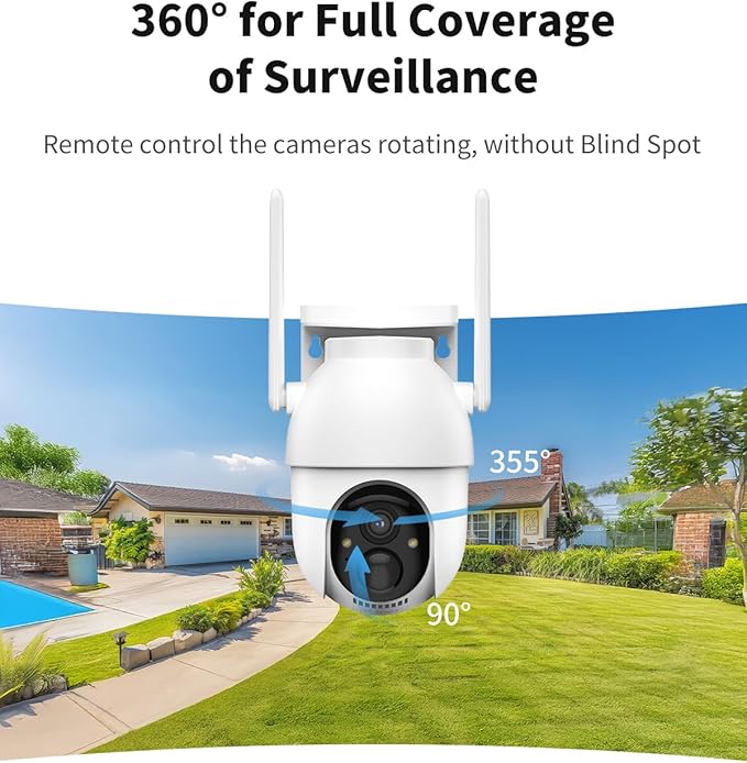 Camera for Home Security System with 360° Panoramic View, Spotlight Night Vision, Able to Connect Hub (not Included), No Subscription