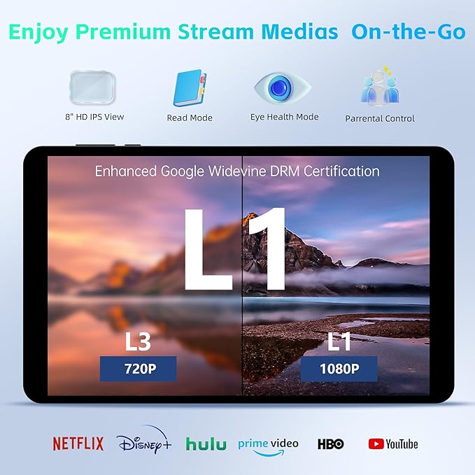 HAOVM 【2025 Android 15 Tablet M8 Tablet 8 inch，8 core CPU, 12GB+64GB，2TB Expandable, HD IPS Display, Wi-Fi 6, BT5.4, 5MP+8MP Camera, 5100mAh Large Battery, Widevine L1, Gray