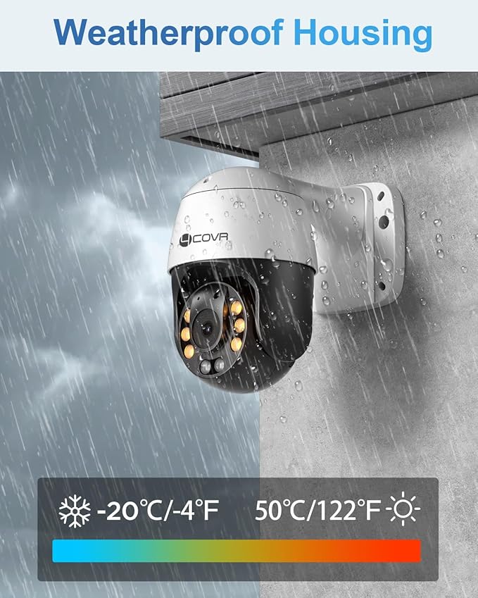 4COVR PoE PTZ Security Camera System, 350° Pan 90° Tilt 3X Digital Zoom, 4X 5MP PoE IP Camera, 8CH 4K NVR & 2TB HDD, AI Human Vehicle Detection, Smart Color Night Vision, Two Way Audio, LYM2XP5M0804