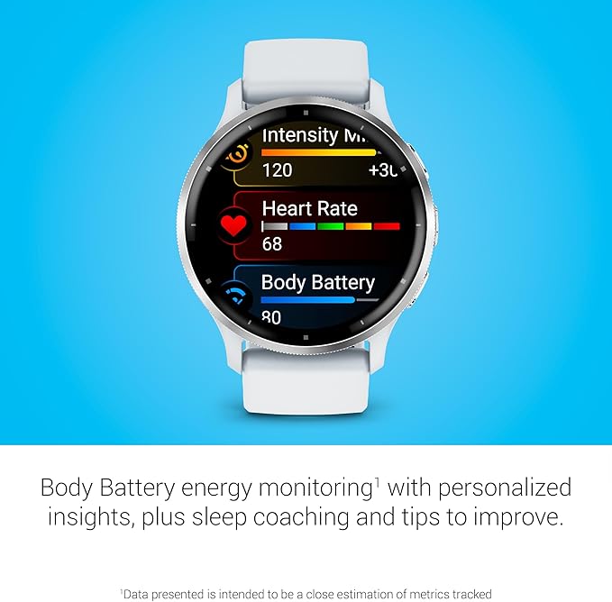 Garmin Venu 3 Running GPS Smartwatch with AMOLED Display, Advanced Health, Fitness Features, Up to 14 Day Battery Life with Signature Series Modern Power Stand | Silver with Whitestone Silicone Band