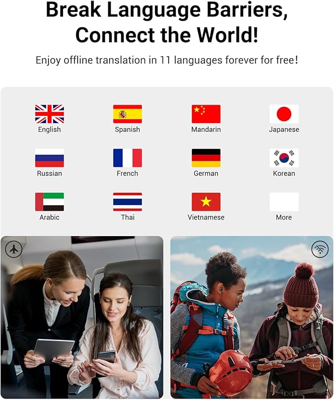 Ai Translation Earbuds Real Time, 144 Languages Translator Earbuds with 5 Translation Modes, Audifonos Traductores Inglés Español for Travel/Business/Learning, Translator Earbuds - Black