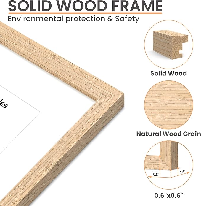 upsimples 4x6 Picture Frame, Natural Solid Wooden Picture Frames, Display 3.5x5 with Mat or 4 x 6 Without Mat, Wall or Tabletop, 1 Pack, Natural