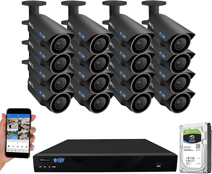 GW Security 16 Channel 4K 8MP Network NVR HD 5MP IP Security Camera System with 16 x 1920P Outdoor 2.8-12 mm 4X Optical Motorized Zoom PoE Bullet Cameras and Pre-installed 4TB HDD