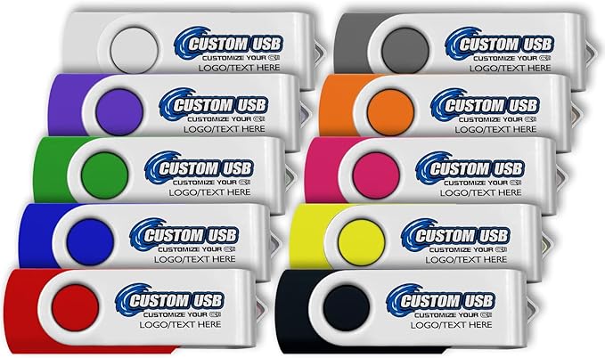 ABLAZE Custom Flash Drive 256MB 100 Pack, Personalized USB Drives Custom USB 2.0 Thumb Drives 100 Pack Memory Stick (Mixcolors)