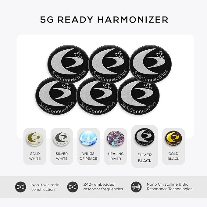 Pack of 6 EMF Stickers for Cell Phone- 5G Ready Harmonizer Stickers Proudly Made in USA for Cell Phones, Laptops or Tablets- EMF mega Shield for All Electronic Devices (Silver-Black)