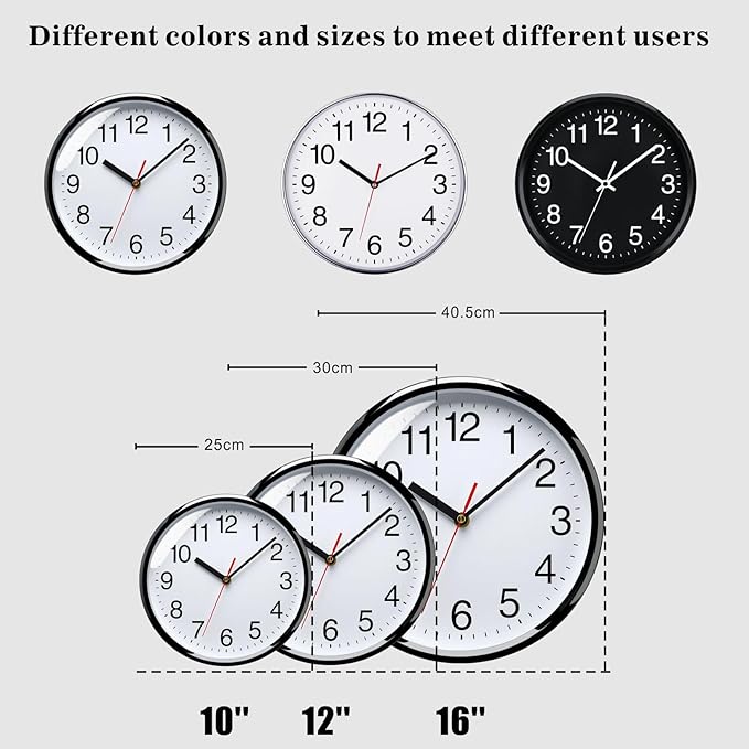 Plumeet Extra Large Wall Clock - 16" Non Ticking Silent Quartz Black Wall Clocks - Simple Design Wall Clocks for Living Room Decor, Battery Operated, White