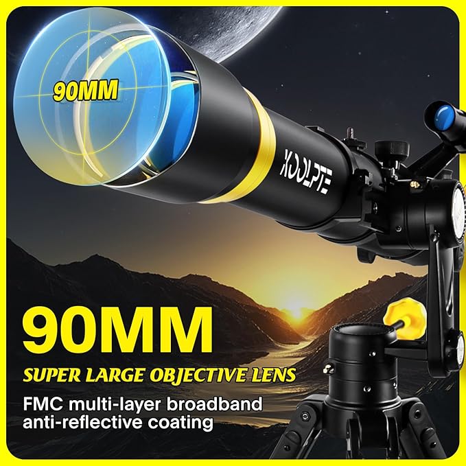 Telescope 90mm Aperture 900mm - High Precision Adjustment Vertisteel AZ Mount Base, Magnification 45-450x, Wireless Remote, Phone Adapter - Ideal for Astronomy Enthusiasts and Beginners (Black)