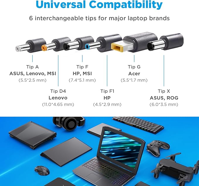 Innergie T18 (180G) 180W 150W Universal Gaming Laptop Charger Power Adapter for Acer ASUS ROG HP Lenovo MSI 100-240V AC Input 19.5V 9.23A DC Output Power Supply Made by Delta Electronics