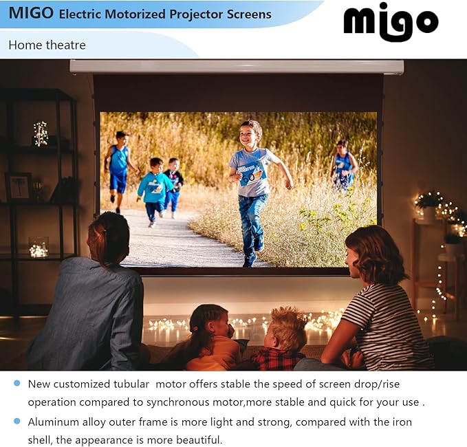 MIGO 150 Inch Pull Down Electric Projector Screen, Grey Crystal 2.0 Gain Partial Ambient Light 4K Tab-Tension Projector Screen Wall & Ceiling Mount for Short Throw Projector Movie Home Theater Cinema