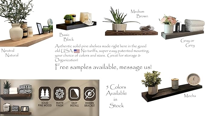 joelsantiques - 18 Inch Wooden Floating Shelves for Wall - 18x6x2 in - Made of Natural Wood - Short Heavy Duty Rustic Wall Shelves for Bedroom - Perfect for Bathroom, Kitchen - Natural