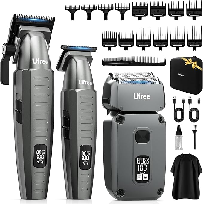 Ufree Hair Clippers for Men Professional, Beard Trimmer and Foil Shaver Electric Razor, Cordless Barber Clippers and Trimmers Set for Hair Cutting and Grooming, Gifts for Men