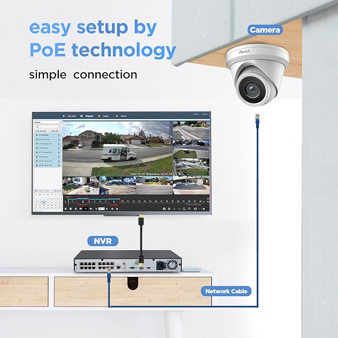 16 Channel Security Camera System 4K PoE, 12x 8MP Wired IP Turret Dome Camera with AI Human Vehicle Detection, Built-in Mic, Remote Access 24-7 Recording, 4K 16CH NVR 4TB HDD, PD93A1216-8M