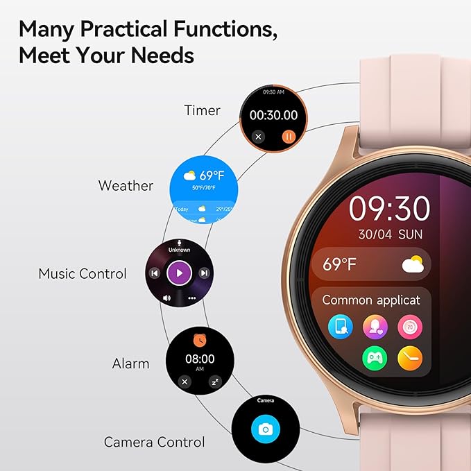 Smart Watches for Women (2 Bands), 1.27" Round Fitness Watch for Android iPhone with Bluetooth Calls (Make/Answer), AI Voice Command, Heart Rate/SpO2/Sleep Monitor, 12 Days Battery, IP68 Waterproof