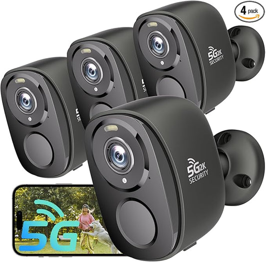 4PCs 2K Security Camera Wireless Outdoor, Surveillance Indoor Home Camera, Battery Powered WiFi Security Cameras with Color Night Vision, AI Motion Detection, 2-Way Audio, IP65, SD/Cloud, Works Alexa