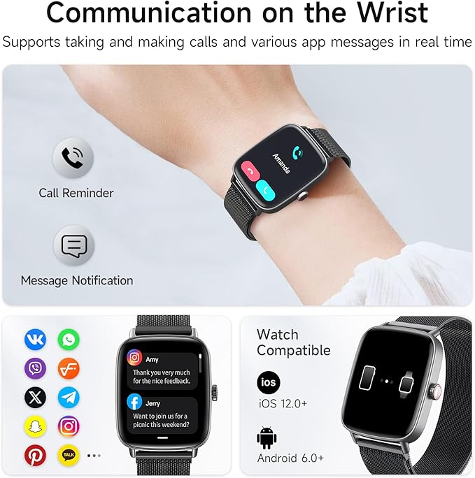 Smart Watch for Women, 1.85" HD Smartwatch Compatible iPhone/Samsung/Android (Answer/Make Calls), 100+ Sport Modes Fitness Tracker with Heart Rate/Sleep/SpO2 Monitor, IP68 Waterproof, Metal Band