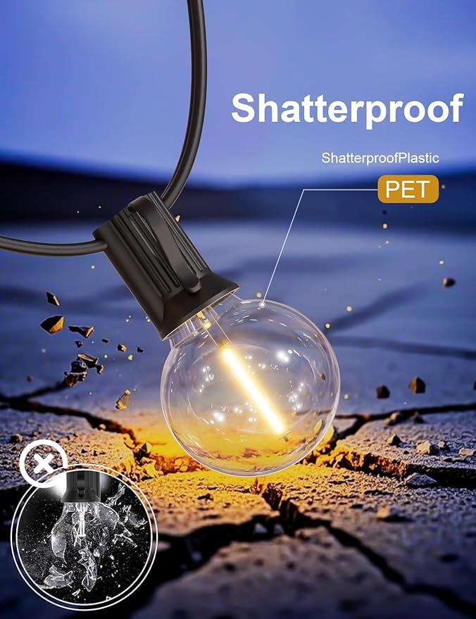 RTTY Outdoor String Lights 100 FT Globe LED Patio Lights with G40 Plastic Bulbs,Waterproof Shatterproof Dimmable Connectable Hanging for Backyard Porch Balcony Party Cafe Deck Decor