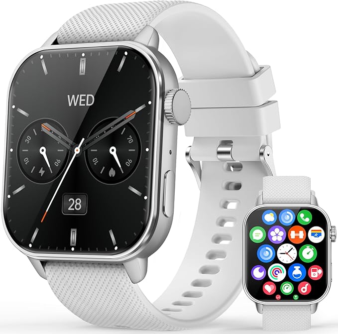 Smart Watch for Men Women, 1.85'' AMOLED HD Fitness Watch with 120+ Sports Modes, Bluetooth Call/Heart Rate/Sleep Monitor/Pedometer, Smartwatch for Android iOS, IP68 Waterproof, Silver