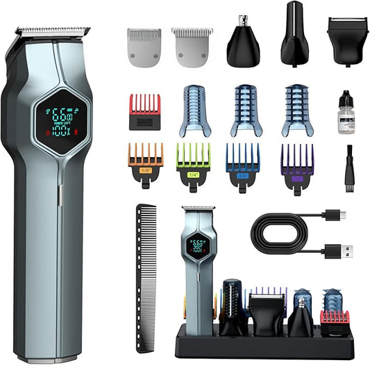 Beard Trimmer for Men, Magnetic Snap-on Replacement Heads & Charging Dock, IPX7 Waterproof Cordless Hair Clippers, Mens Grooming Kits for Mustache/Body/Face/Ear/Nose, Blue