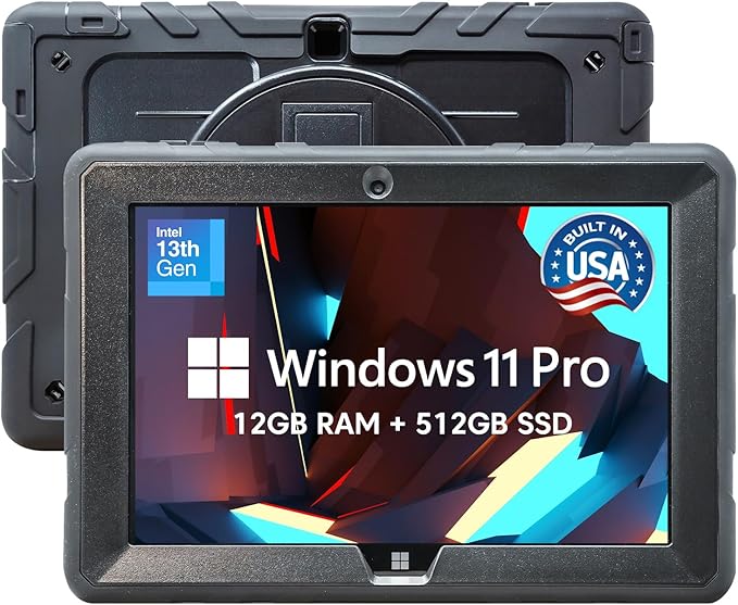 Fusion5 Built in USA 10.1” Windows 11 Professional Rugged Tablet PC - 12GB RAM, 512GB SSD, Intel 13th Gen, Full HD Windows Tablet Computer, HDMI, USB C - 2 Year Full Warranty with Accidental Damage