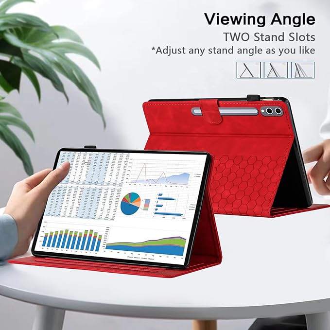 Case for Samsung Galaxy Tab S10 Plus 2024/ S9 FE Plus 5G 12.4 Inch 2023, Multi-Angle Viewing Smart Stand with Pocket Auto Wake/Sleep PU Leather Tablet Cases Flip Folio Cover Red