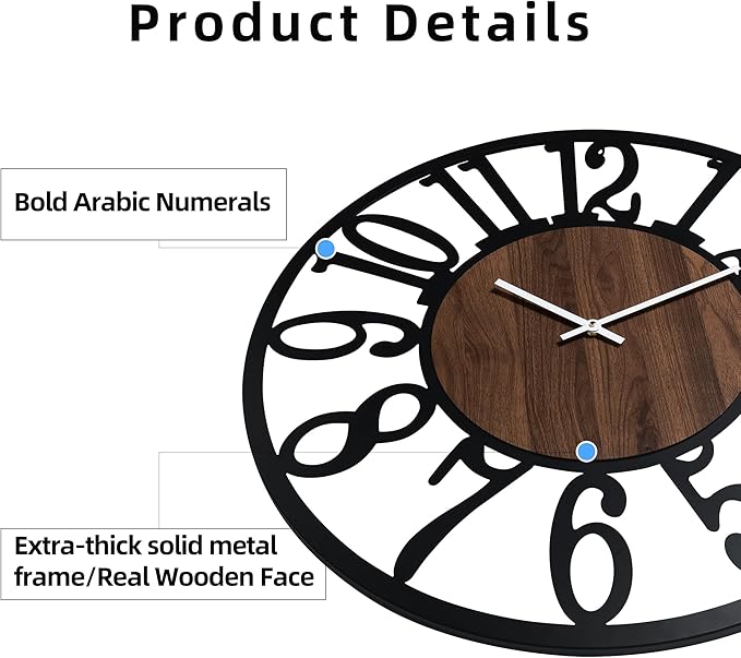 30 Inch Large Metal Wall Clock with Voice and Light Sensor Night Light, Glow in The Dark Non-Ticking Silent Battery Operated Decorative Oversized Wall Clock for Bedroom Living Room Decor