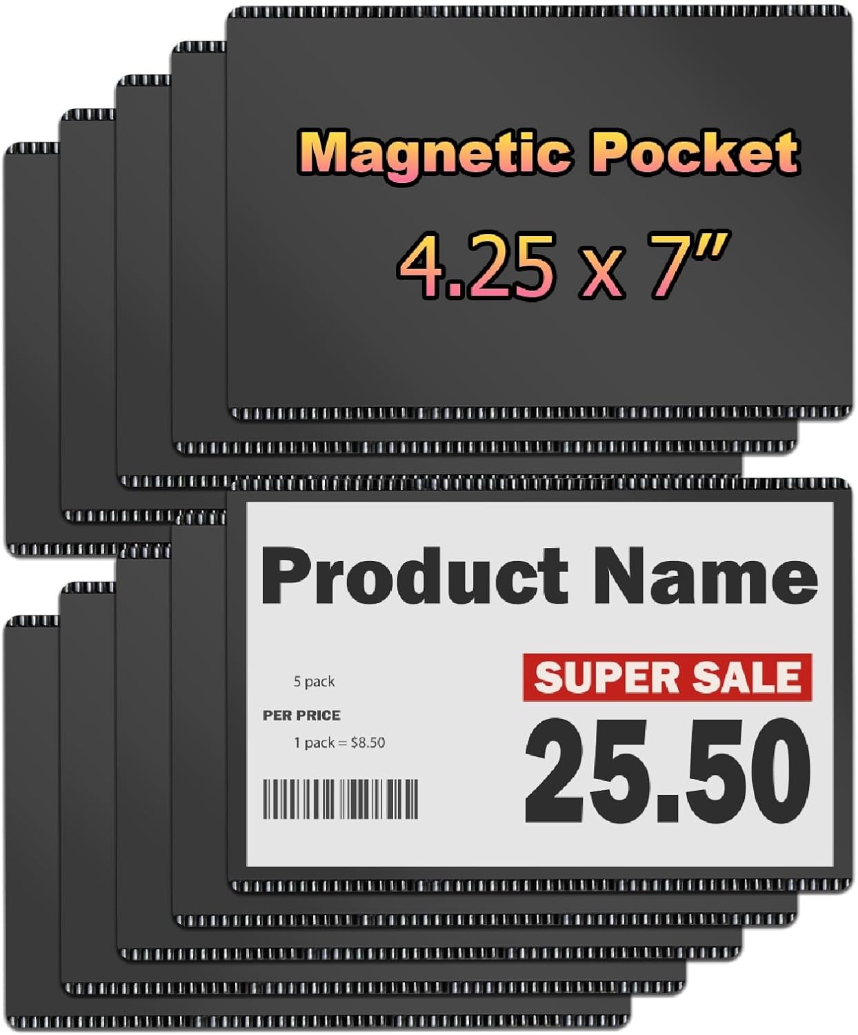 Magnetic Pocket as Price Tag 4.25x7 for Warehouse Supermarket,Rack&Shelf Information Label,Card Holder 10PCS