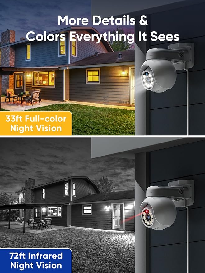 SANNCE 4K 8MP PoE IP Dome Camera with Microphone/Audio, PT Security Camera Outdoor Night Vision 100ft Waterproof IP66 Indoor Wide Angle 2.8mm 24/7 Recording