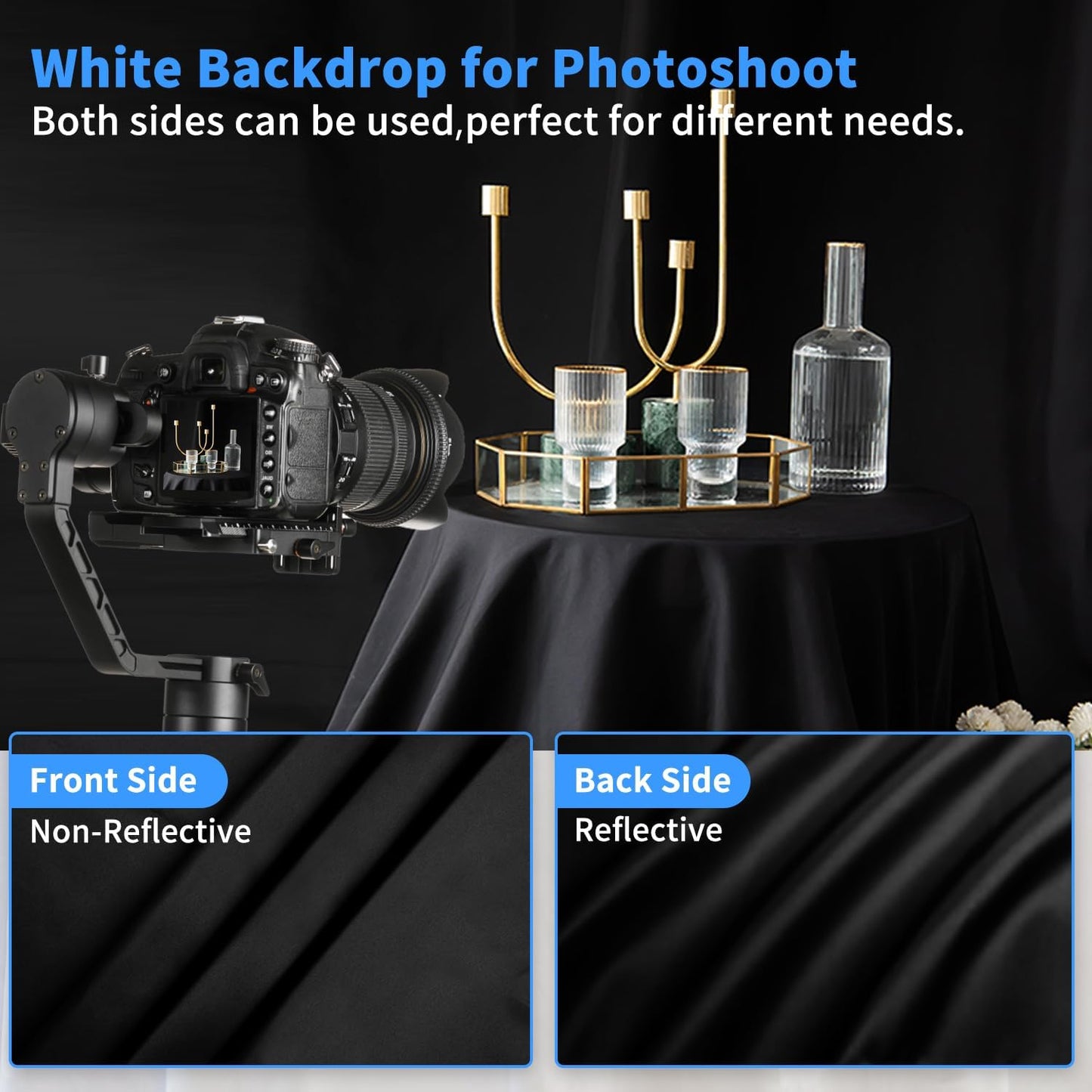 HEMMOTOP Black Photo Backdrop 10x12ft, Large Photography backdrops for Photoshoot, Black Background Screen Fabric for Birthday Parties, Video Recording, Weddings (Only Backdrop Without Stand)
