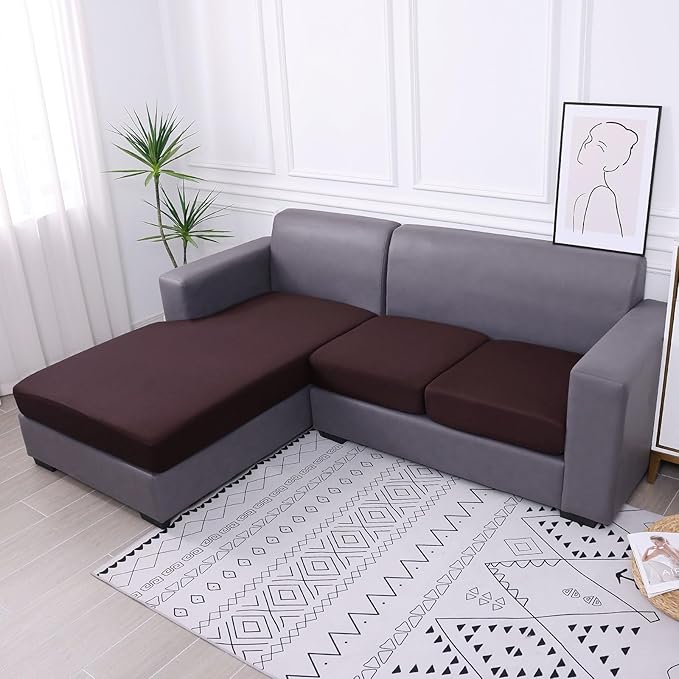 hyha Waterproof Couch Cushion Covers, Sectional Sofa Slipcovers Washable, L Shape Chaise Dog Couch Covers for Sectional Sofa, Universal Furniture Protector (1 Piece for Chaise XL, Chocolate)