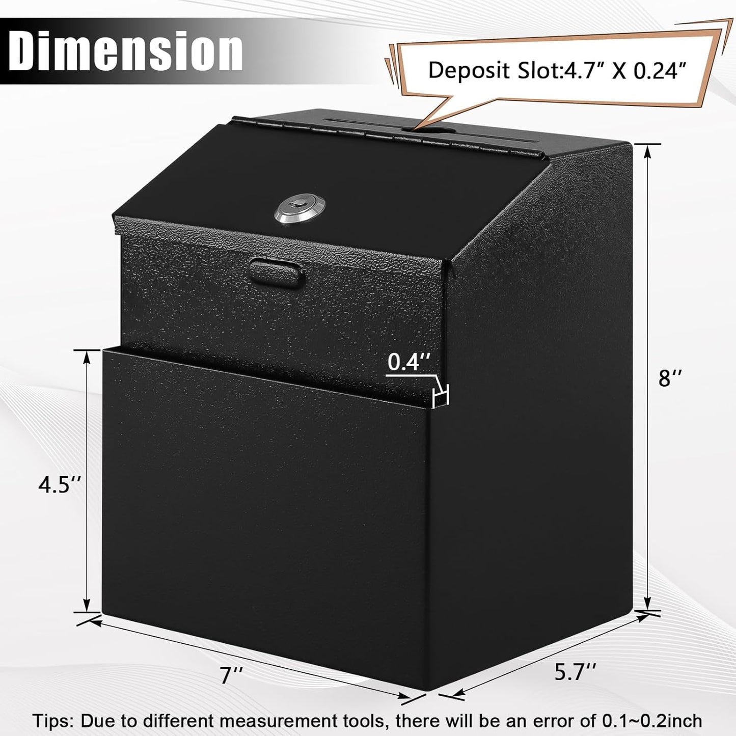 KYODOLED Suggestion Box with Lock and 50 Free Suggestion Cards, Metal Wall Mounted Ballot, Donation and Collection Key Drop Box with Slot & 2 Keys, 8H x 5.7W x 7L Inch, Black