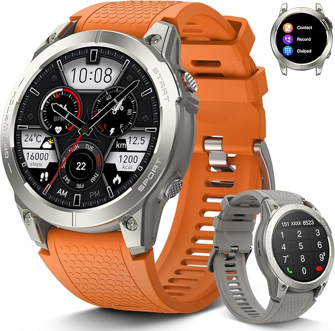 Smart Watch for Men GPS Fitness: 1.43" AMOLED Military Make Answer Call Running Digital Mens Watches Waterproof Smartwatch Android Phone iPhone Samsung Compatible Step Tracker SpO2 Heart Rate Monitor
