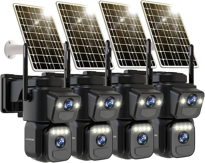 Dual Lens Security Cameras Wireless Outdoor，Solar Cameras for Home Security，Motion Detection,Night Vision,No Month Fee,IP65 Water Proof