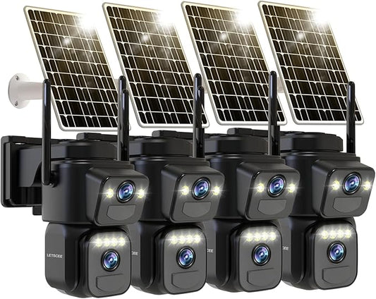 Dual Lens Security Cameras Wireless Outdoor，Solar Cameras for Home Security，Motion Detection,Night Vision,No Month Fee,IP65 Water Proof