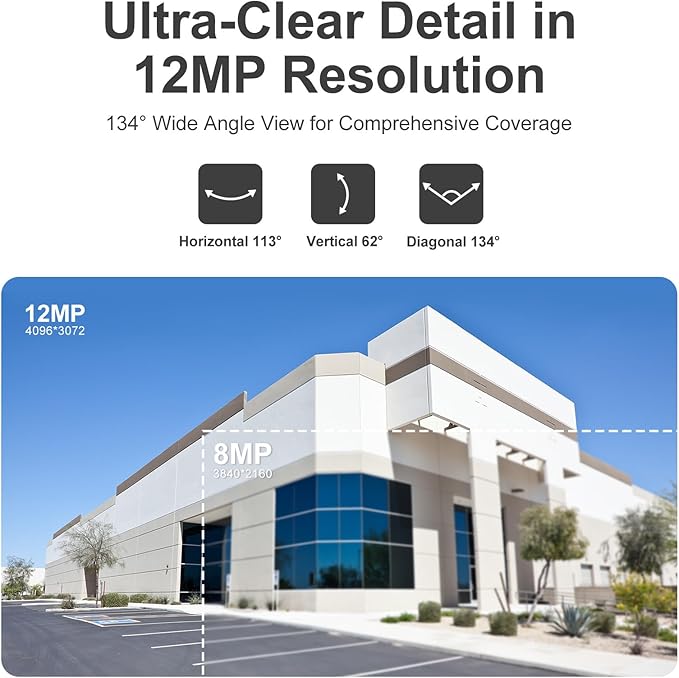 Anpviz 12MP PoE IP Camera Outdoor, 4096x3072@10fps, 134° Wide Angle (4:3), Smart Color Night Vision, Human Vehicle Detection, Wired Turret Metal Security Camera with Audio, 2.8mm Lens, IP67 Waterproof