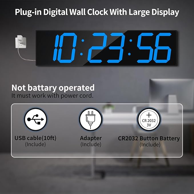 28.4''Large Digital Wall Clock,Automic Digital Clock with Alarm,Clendar and Termperature,Auto Time Sync with Easy Operation, Big Gym Timer with Countdown,Countup and Interval Workout(Blue)