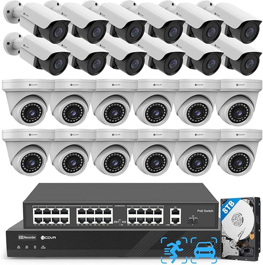 4COVR 4K PoE 32 Channel Security Camera System, Human/Vehicle Detection, UHD NVR 8TB HDD, 12 Dome 12 Bullet 8MP Commercial IP Camera IP67 Night Vision, Business Surveillance Outdoor, LYH37E8M3224