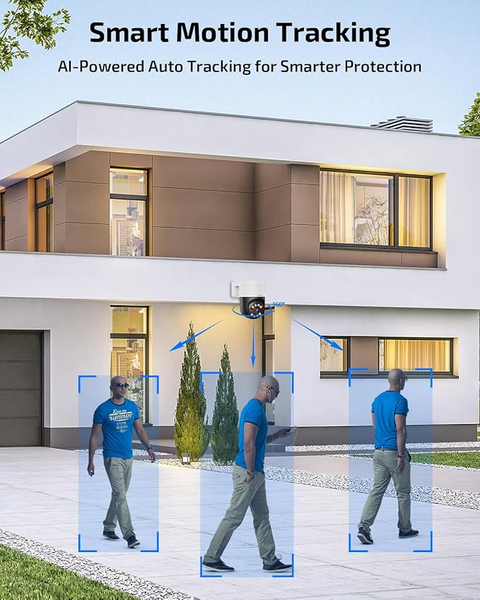 OHWOAI 《2-Way Audio & Smart Auto Tracking》4K Outdoor Wired Security Camera System,360 Degrees Security PTZ IP Cameras,Surveillance Video Equipment, Surveillance DVR Kits