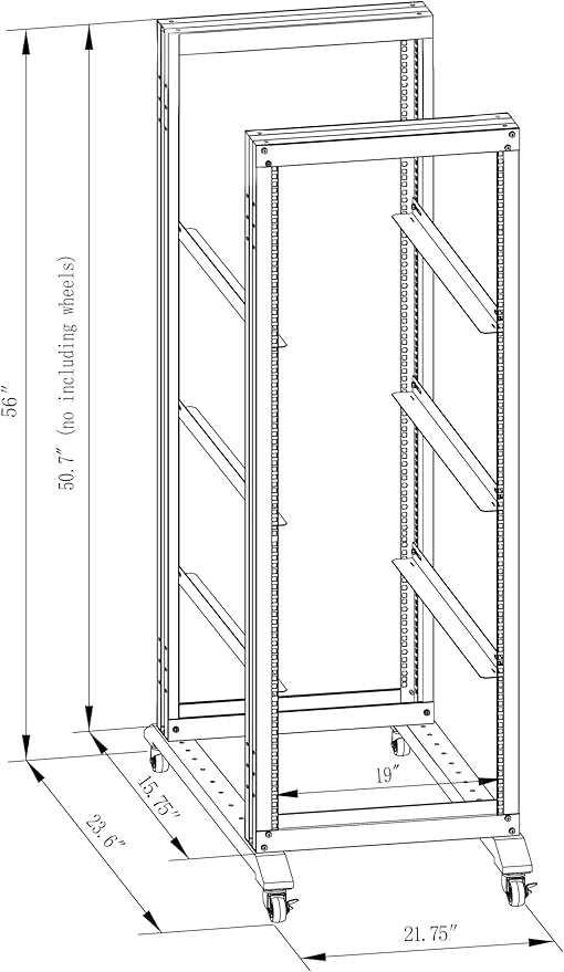 27U Server Rack/4-Post 19in Network Rack/Open Frame Rack with Wheels, Heavy-Duty Frame Cabinet/Adjustable Depth 15.75-13.75in GLOBALRACK(4POST-600-27U)