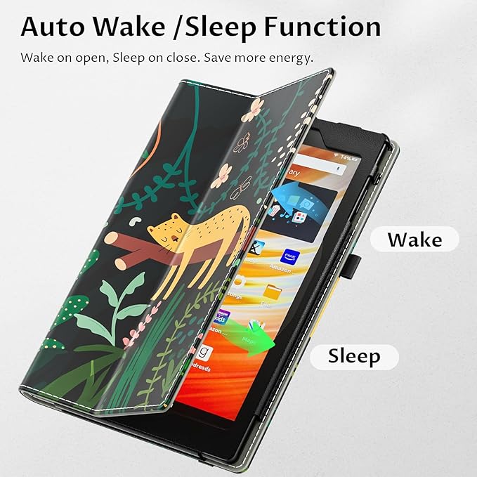 VORI Case for All-New Amazon Kindle Fire HD 10 Tablet (13th/11th Generation 2023/2021 Release) and Fire HD 10 Plus - Slim Folding Stand Folio Cover with Auto Wake/Sleep & Hand Strap, Sleeping Leopard