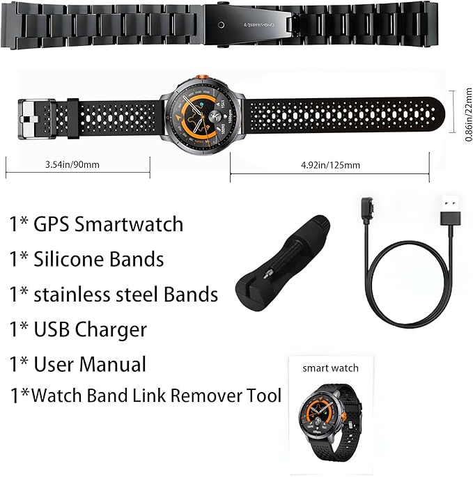 Smart Watch for Men (Answer/Make Call), Built-in GPS, Compass, 1.60" AMOLED, 5ATM Waterproof, Heart Rate SpO2 Sleep Monitor, iPhone Android - Black