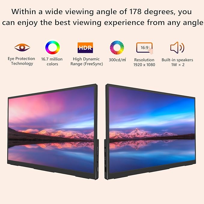 Portable Monitor Touchscreen, 15.6''Laptop Screen Extender, FHD IPS Touch Screen, Travel Monitor with Kickstand & Speaker, HDMI USB C External Monitors for Laptop Phone Computer Xbox Switch