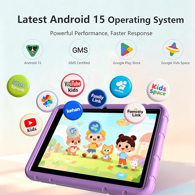 Kids Tablet, 10 inch Android 15 Tablet for Kids, 20GB RAM 128GB ROM Octa-Core 6000mAh Battery Childs Tablets with Shockproof Case, Bluetooth, WiFi, Parental Control, Dual Camera, GPS